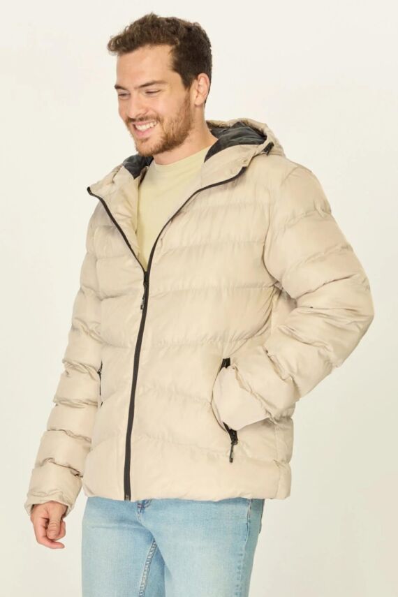 İçi Astarlı Su ve Rüzgar Geçirmez Cepli Kapüşonlu Erkek Mont - 4