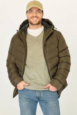 İçi Astarlı Su ve Rüzgar Geçirmez Cepli Kapüşonlu Erkek Mont - 7