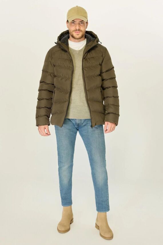 İçi Astarlı Su ve Rüzgar Geçirmez Cepli Kapüşonlu Erkek Mont - 8