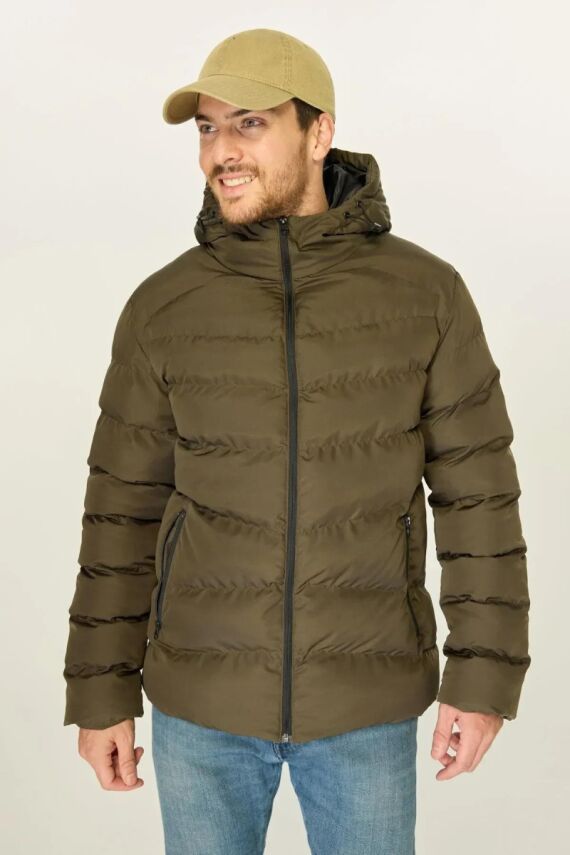 İçi Astarlı Su ve Rüzgar Geçirmez Cepli Kapüşonlu Erkek Mont - 9