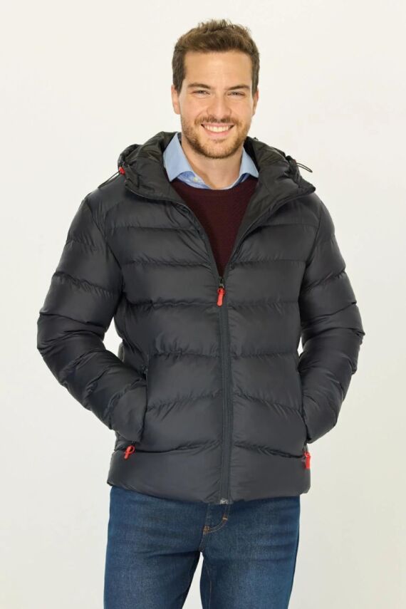 İçi Astarlı Su ve Rüzgar Geçirmez Cepli Kapüşonlu Erkek Mont - 19