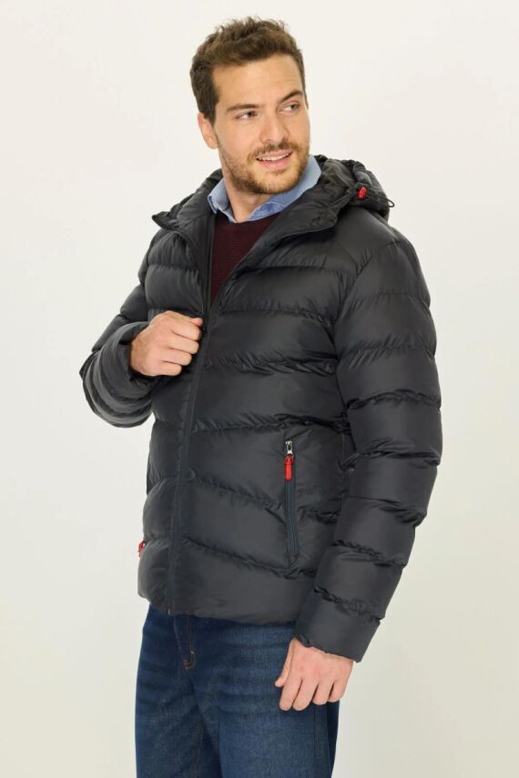 İçi Astarlı Su ve Rüzgar Geçirmez Cepli Kapüşonlu Erkek Mont - 20