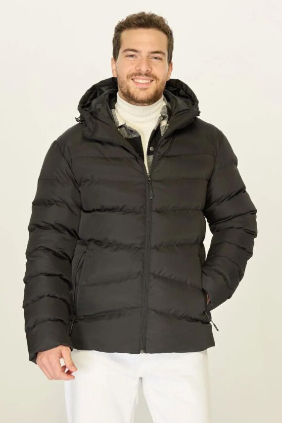 İçi Astarlı Su ve Rüzgar Geçirmez Cepli Kapüşonlu Erkek Mont - 25