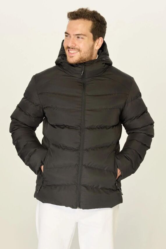 İçi Astarlı Su ve Rüzgar Geçirmez Cepli Kapüşonlu Erkek Mont - 26