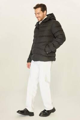 İçi Astarlı Su ve Rüzgar Geçirmez Cepli Kapüşonlu Erkek Mont - 27