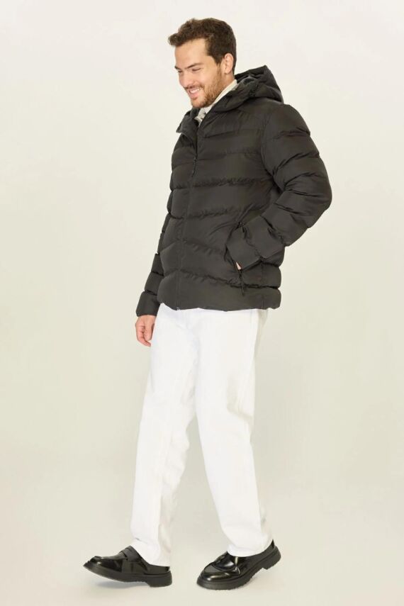 İçi Astarlı Su ve Rüzgar Geçirmez Cepli Kapüşonlu Erkek Mont - 27