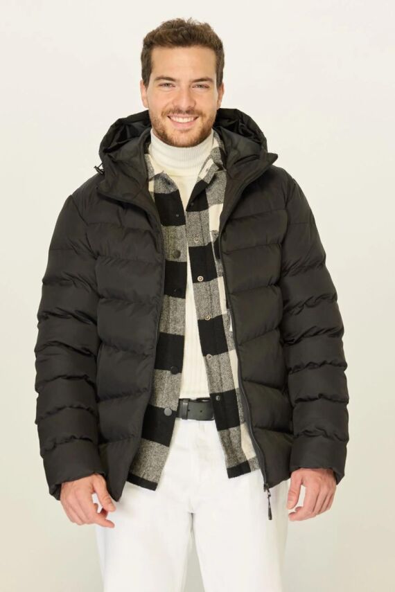 İçi Astarlı Su ve Rüzgar Geçirmez Cepli Kapüşonlu Erkek Mont - 28