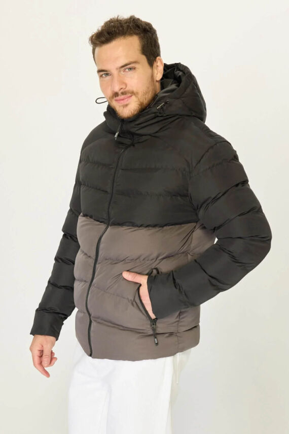 İçi Astarlı Su ve Rüzgar Geçirmez Cepli Kapüşonlu Erkek Mont - 3