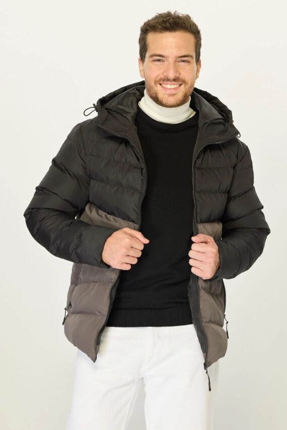 İçi Astarlı Su ve Rüzgar Geçirmez Cepli Kapüşonlu Erkek Mont - 4