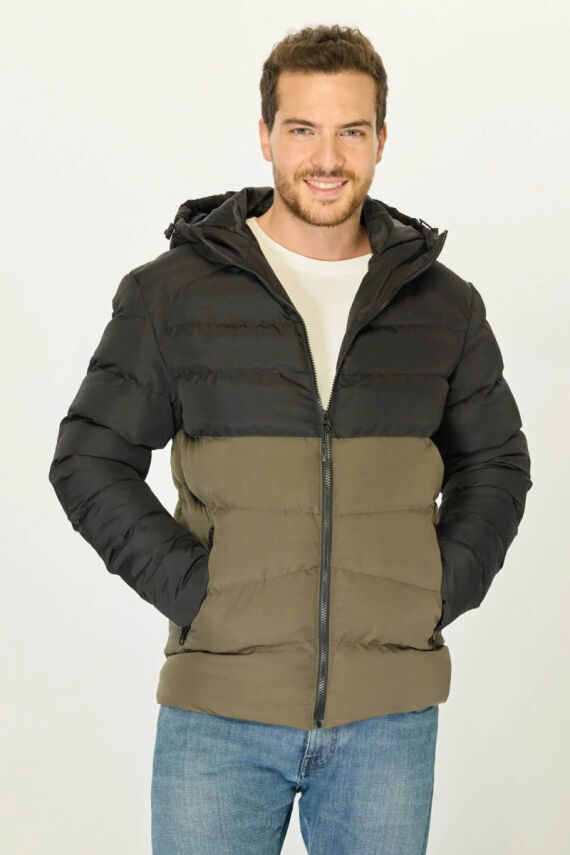 İçi Astarlı Su ve Rüzgar Geçirmez Cepli Kapüşonlu Erkek Mont - 14