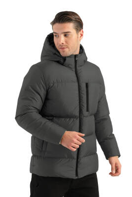 İçi Astarlı Su ve Rüzgar Geçirmez Cepli Kapüşonlu Erkek Mont - 8