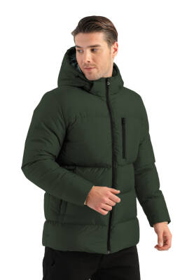 İçi Astarlı Su ve Rüzgar Geçirmez Cepli Kapüşonlu Erkek Mont - 13