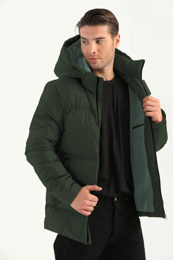 İçi Astarlı Su ve Rüzgar Geçirmez Cepli Kapüşonlu Erkek Mont - 14