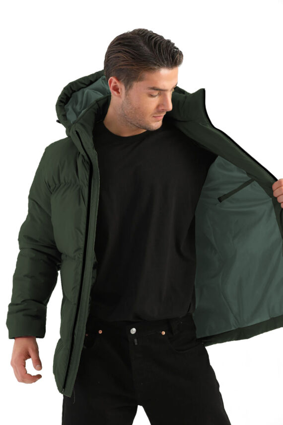 İçi Astarlı Su ve Rüzgar Geçirmez Cepli Kapüşonlu Erkek Mont - 15