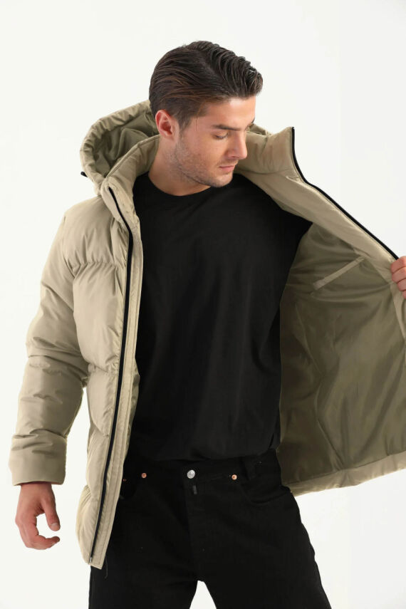 İçi Astarlı Su ve Rüzgar Geçirmez Cepli Kapüşonlu Erkek Mont - 26