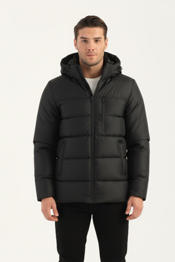 İçi Astarlı Su ve Rüzgar Geçirmez Cepli Kapüşonlu Erkek Mont - 3