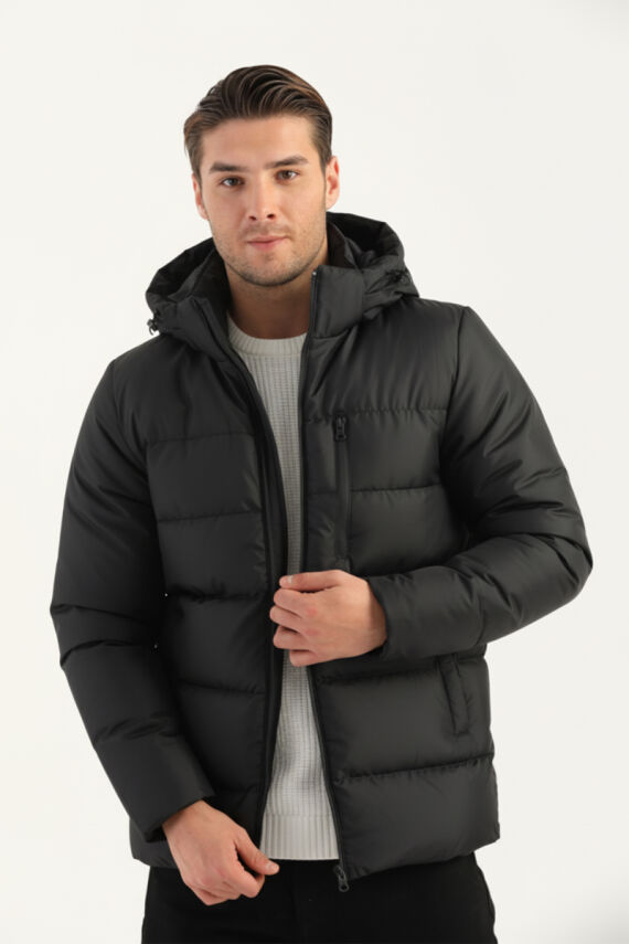 İçi Astarlı Su ve Rüzgar Geçirmez Cepli Kapüşonlu Erkek Mont - 4