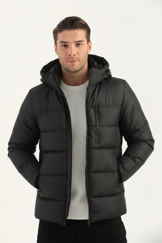 İçi Astarlı Su ve Rüzgar Geçirmez Cepli Kapüşonlu Erkek Mont - 5