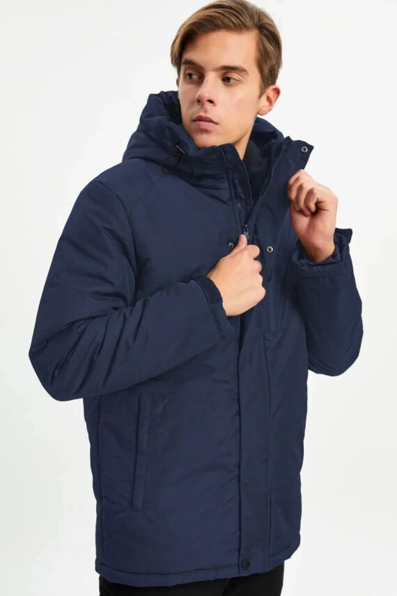 İçi Astarlı Su ve Rüzgar Geçirmez Cepli Kapüşonlu Erkek Mont - 2