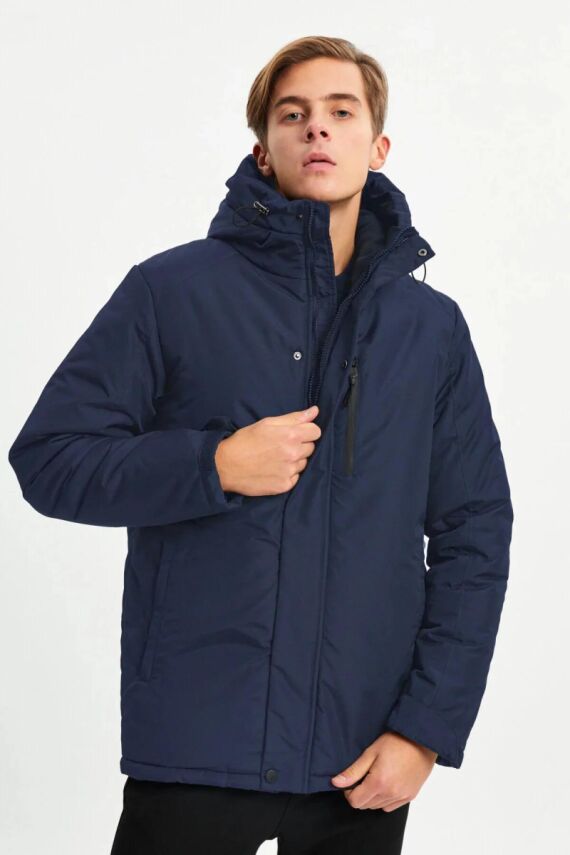 İçi Astarlı Su ve Rüzgar Geçirmez Cepli Kapüşonlu Erkek Mont - 3