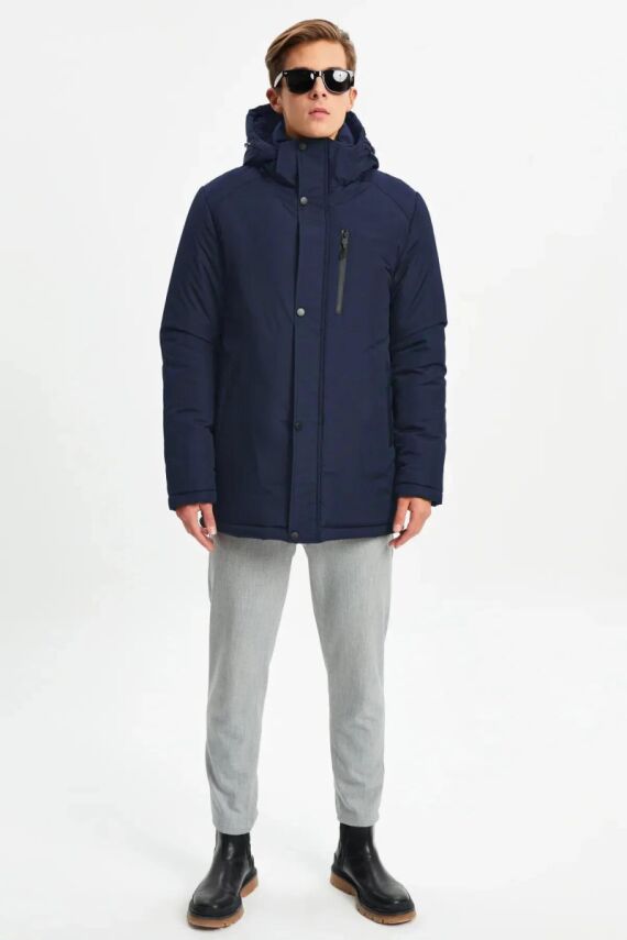 İçi Astarlı Su ve Rüzgar Geçirmez Cepli Kapüşonlu Erkek Mont - 4