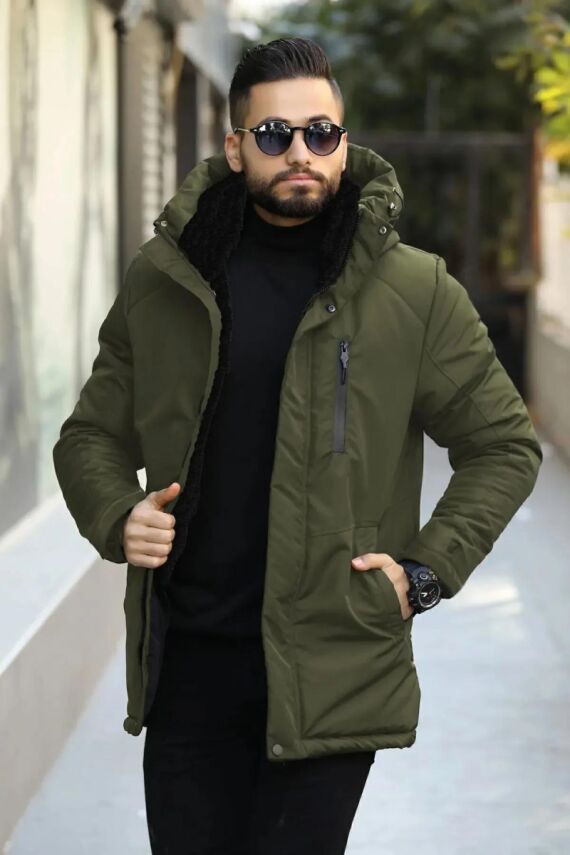 İçi Astarlı Su ve Rüzgar Geçirmez Cepli Kapüşonlu Erkek Mont - 8