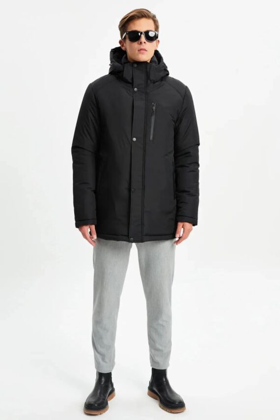 İçi Astarlı Su ve Rüzgar Geçirmez Cepli Kapüşonlu Erkek Mont - 17