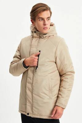 İçi Astarlı Su ve Rüzgar Geçirmez Cepli Kapüşonlu Erkek Mont - 20