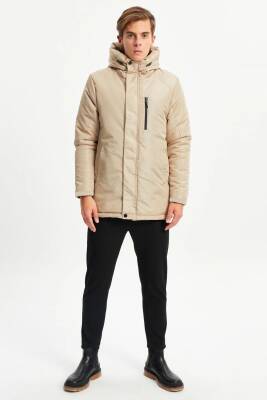 İçi Astarlı Su ve Rüzgar Geçirmez Cepli Kapüşonlu Erkek Mont - 21