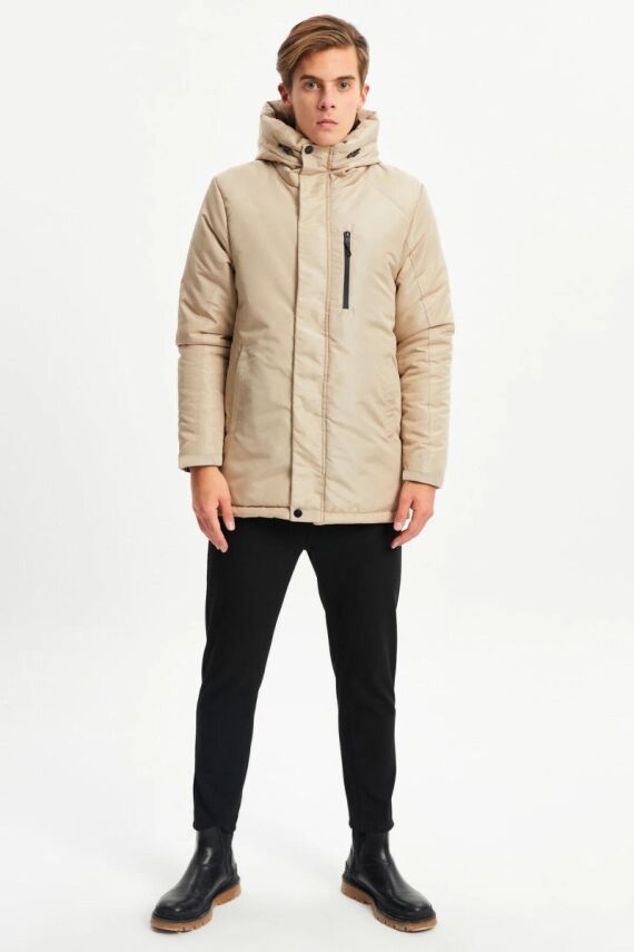 İçi Astarlı Su ve Rüzgar Geçirmez Cepli Kapüşonlu Erkek Mont - 21