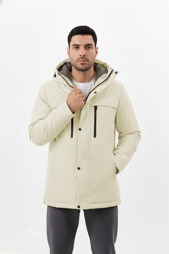 İçi Astarlı Su ve Rüzgar Geçirmez Cepli Kapüşonlu Erkek Mont - 6