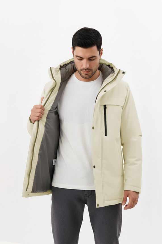 İçi Astarlı Su ve Rüzgar Geçirmez Cepli Kapüşonlu Erkek Mont - 9