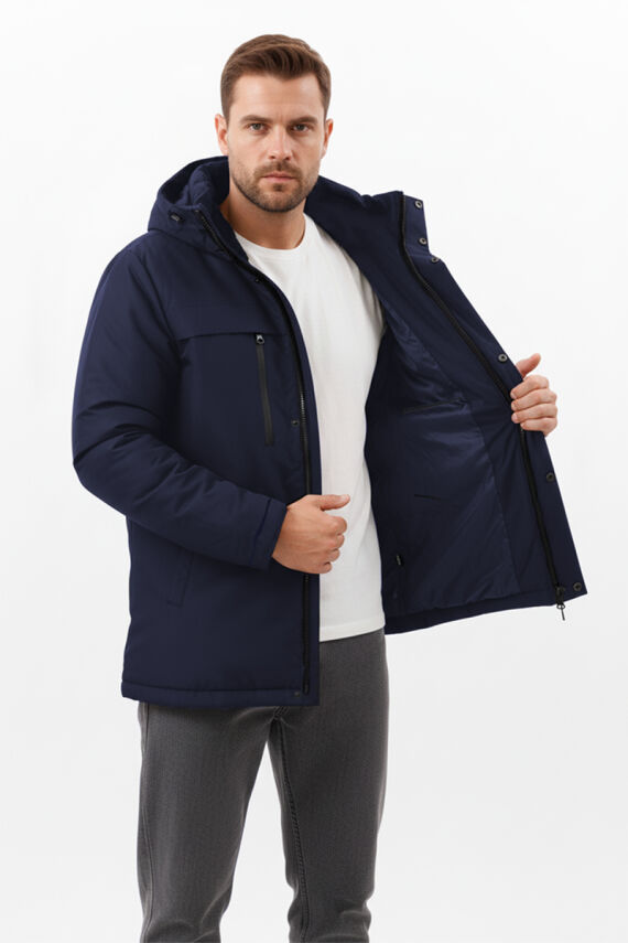 İçi Astarlı Su ve Rüzgar Geçirmez Cepli Kapüşonlu Erkek Mont - 12