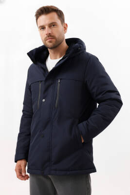 İçi Astarlı Su ve Rüzgar Geçirmez Cepli Kapüşonlu Erkek Mont - 13