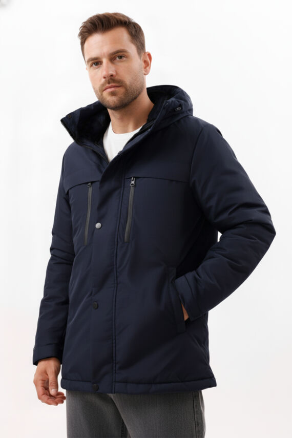 İçi Astarlı Su ve Rüzgar Geçirmez Cepli Kapüşonlu Erkek Mont - 13