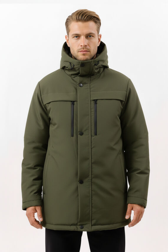 İçi Astarlı Su ve Rüzgar Geçirmez Cepli Kapüşonlu Erkek Mont - 17