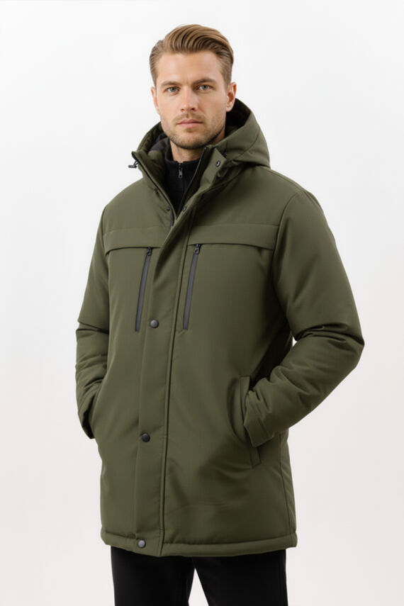 İçi Astarlı Su ve Rüzgar Geçirmez Cepli Kapüşonlu Erkek Mont - 18