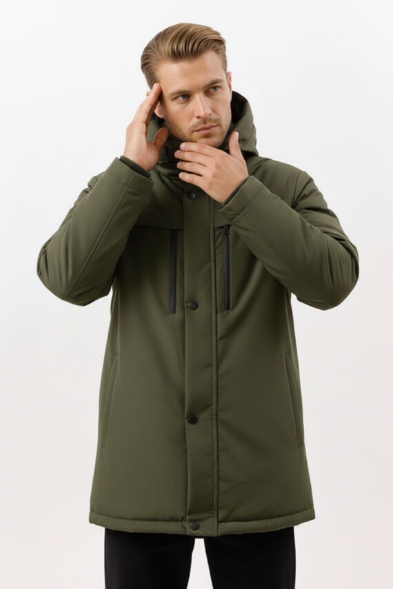 İçi Astarlı Su ve Rüzgar Geçirmez Cepli Kapüşonlu Erkek Mont - 20