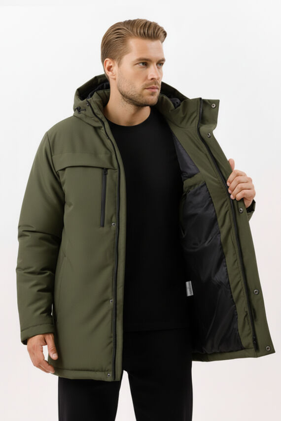 İçi Astarlı Su ve Rüzgar Geçirmez Cepli Kapüşonlu Erkek Mont - 21