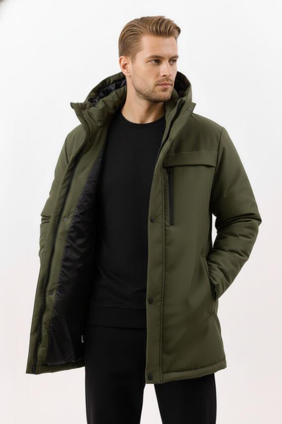 İçi Astarlı Su ve Rüzgar Geçirmez Cepli Kapüşonlu Erkek Mont - 22