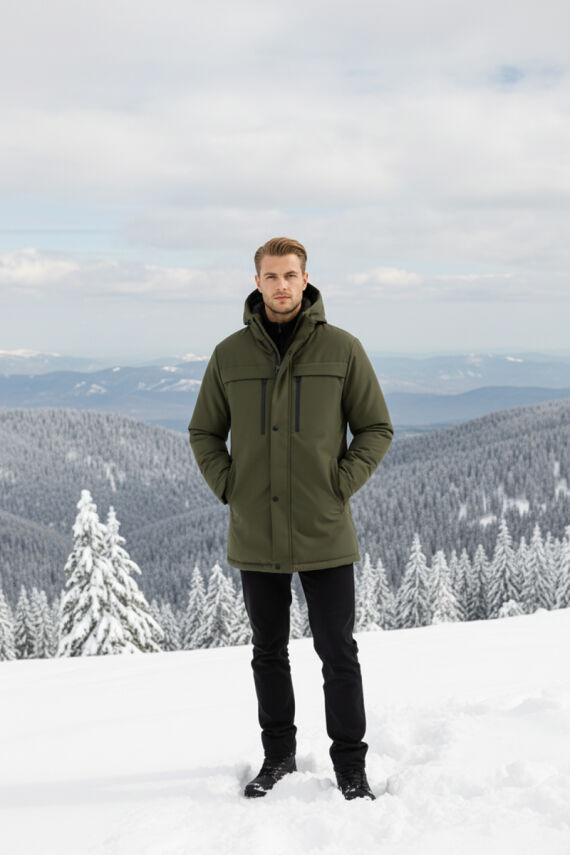 İçi Astarlı Su ve Rüzgar Geçirmez Cepli Kapüşonlu Erkek Mont - 23