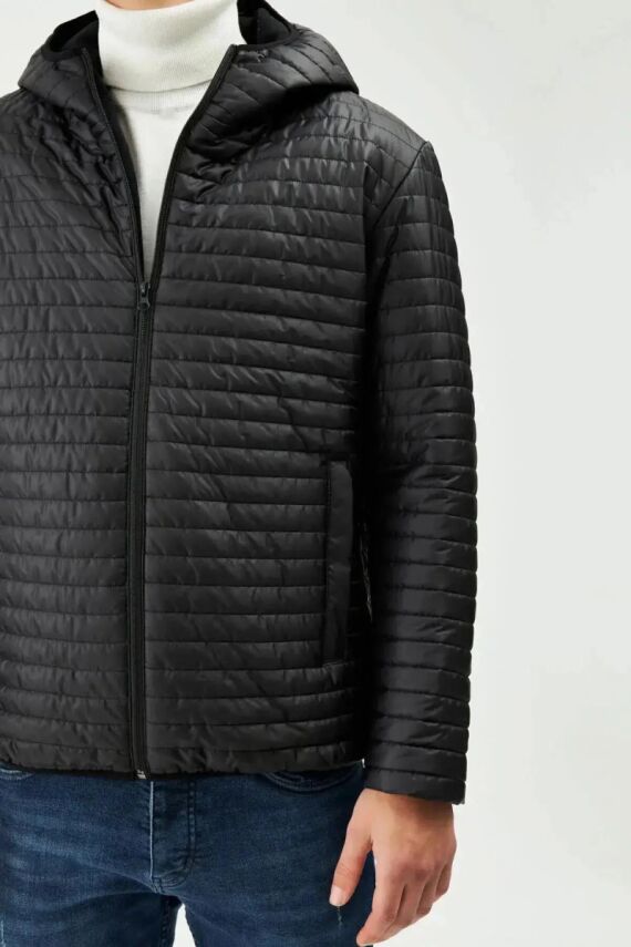 İçi Astarlı Su ve Rüzgar Geçirmez Cepli Kapüşonlu Erkek Mont - 4