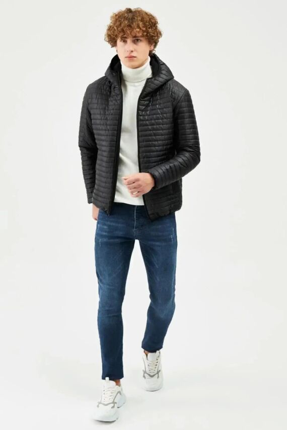 İçi Astarlı Su ve Rüzgar Geçirmez Cepli Kapüşonlu Erkek Mont - 5