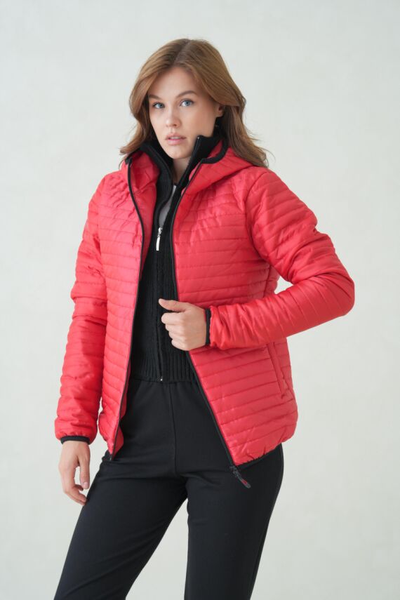 İçi Astarlı Su ve Rüzgar Geçirmez Cepli Kapüşonlu Kadın Mont - 13