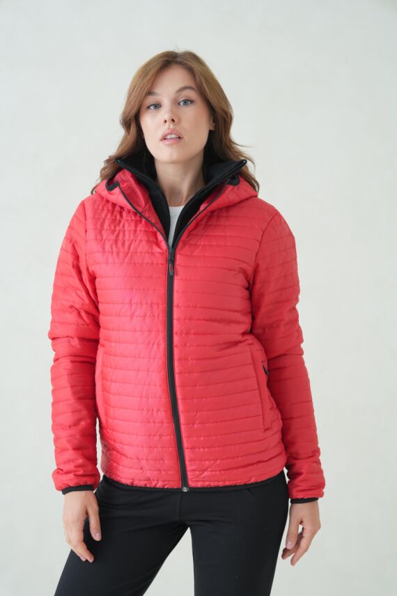 İçi Astarlı Su ve Rüzgar Geçirmez Cepli Kapüşonlu Kadın Mont - 15