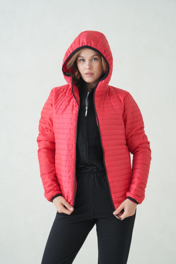 İçi Astarlı Su ve Rüzgar Geçirmez Cepli Kapüşonlu Kadın Mont - 16