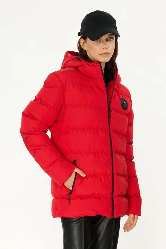 İçi Astarlı Su ve Rüzgar Geçirmez Cepli Kapüşonlu Kadın Mont - 13