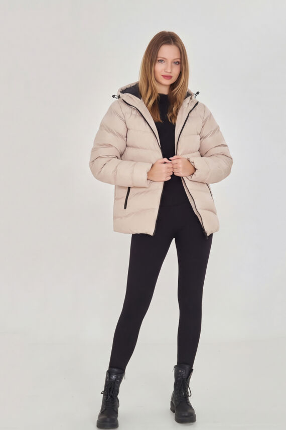 D1fference İçi Astarlı Cepli Kapüşonlu Jel Elyaflı Su ve Rügar Geçirmez Kadın Kışlık Mont - 33