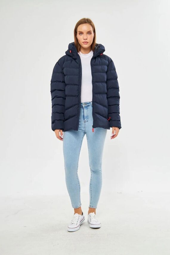 İçi Astarlı Su ve Rüzgar Geçirmez Cepli Kapüşonlu Kadın Mont - 15