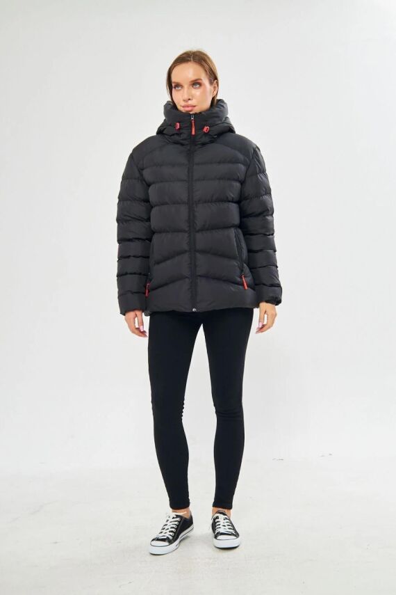 İçi Astarlı Su ve Rüzgar Geçirmez Cepli Kapüşonlu Kadın Mont - 22